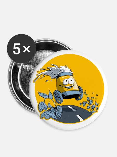 Bier für unterwegs - Buttons groß 56 mm (5er Pack) - Weiß