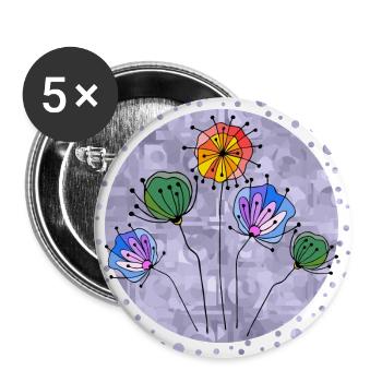 fleurs - Lot de 5 grands badges (56 mm) - blanc - Devant