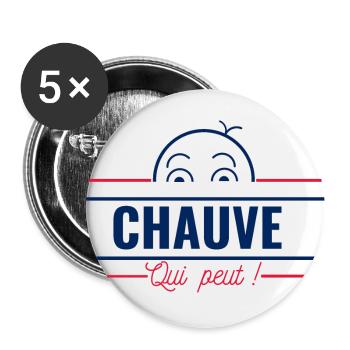 Chauve qui peut - Cadeau drôle Calvitie Homme - Lot de 5 grands badges (56 mm) - blanc - Devant