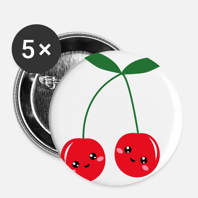 Kawaii cherries - Buttons large 2.2''/56 mm (5-pack) - white
