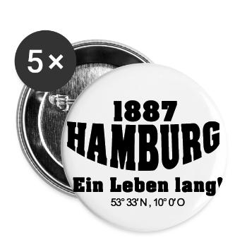 Hamburg - A lifetime - including coordinates - Buttons large 2.2''/56 mm (5-pack) - white - Front