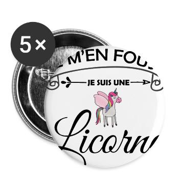 Je M'en Fous, Je Suis Une Licorne - Lot de 5 grands badges (56 mm) - blanc - Devant