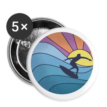 Surf en mer au soleil - Lot de 5 grands badges (56 mm) - blanc - Devant