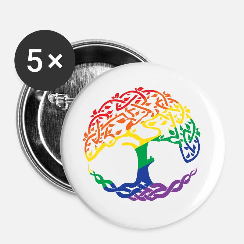 Keltische Symbole Lebensbaum Regenbogen Geschenk - Buttons groß 56 mm (5er Pack) - Weiß