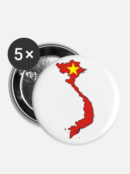 Vietnam-Übersichtskarte über Nationalflaggen-Symbol - Buttons groß 56 mm (5er Pack) - Weiß