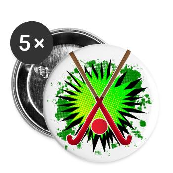 Feldhockeyschläger und Spritzen - Buttons groß 56 mm (5er Pack) - Weiß - Vorne