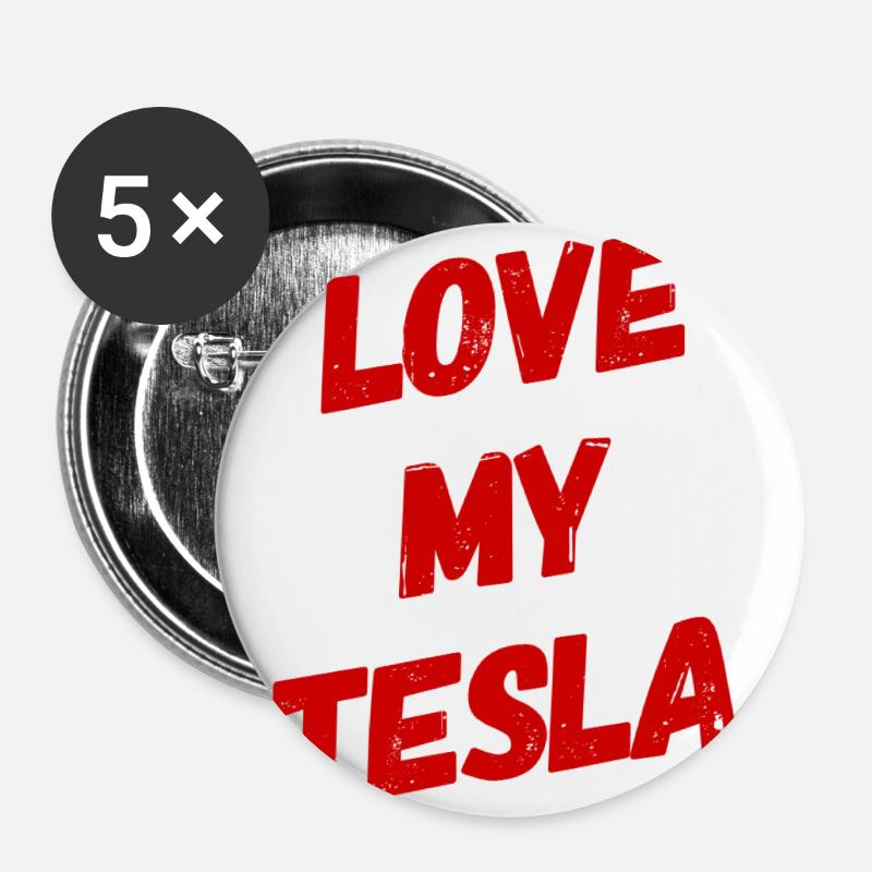 Love my Tesla - Buttons large 2.2''/56 mm (5-pack) - white