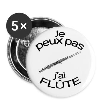 Je peux pas j'ai flûte à bec traversière de pan - Lot de 5 grands badges (56 mm) - blanc - Devant