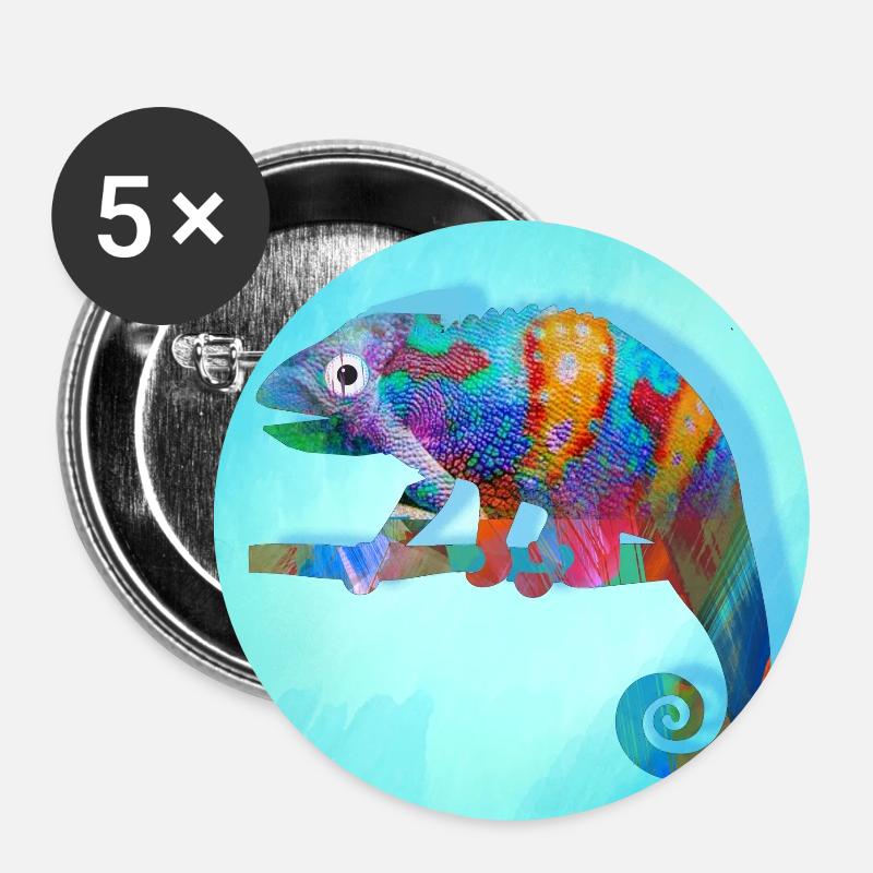 Caméléon, menthe, graffiti, camelion, illustration - Lot de 5 grands badges (56 mm) - blanc