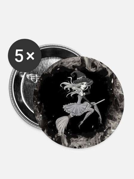 Hexe - Buttons groß 56 mm (5er Pack) - Weiß