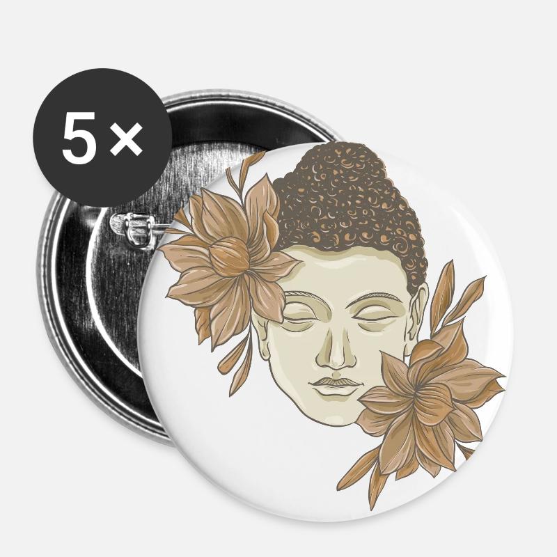 Buddha with flowers - Buttons large 2.2''/56 mm (5-pack) - white