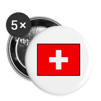 Schweizer Flagge - Buttons groß 56 mm (5er Pack) - Weiß - Vorne