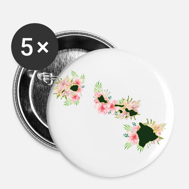 Hawaii Karte Hawaii Blumen Aloha Geschenkidee - Buttons groß 56 mm (5er Pack) - Weiß