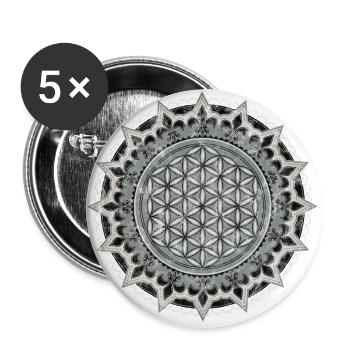 Fleur de vie, yoga, géométrie sacrée, vintage - Lot de 5 grands badges (56 mm) - blanc - Devant