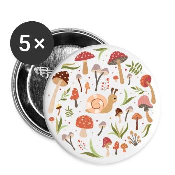 Herbst schnecke & Pilze (rund) - Buttons groß 56 mm (5er Pack) - Weiß - Vorne