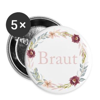 Team Braut! personalisierbar - Buttons groß 56 mm (5er Pack) - Weiß - Vorne