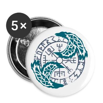 Wikingerkrähe und Vegvisir - Buttons groß 56 mm (5er Pack) - Weiß - Vorne