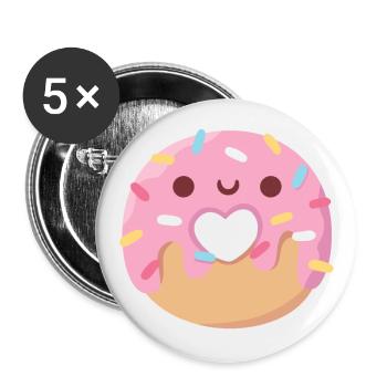 Cute Heartless Donut with Pink Frosting - Buttons large 2.2''/56 mm (5-pack) - white - Front
