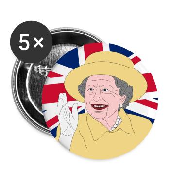Königin Elisabeth II. mit Britischer Flagge - Buttons groß 56 mm (5er Pack) - Weiß - Vorne