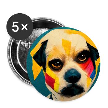 Lustiger Pop Art Hund - Buttons groß 56 mm (5er Pack) - Weiß - Vorne