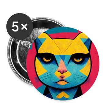 Drôle de chat Pop Art - Lot de 5 grands badges (56 mm) - blanc - Devant