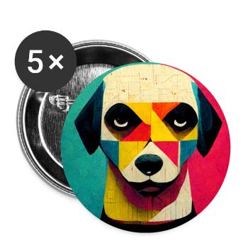 Lustiger Pop Art Hund - Buttons groß 56 mm (5er Pack) - Weiß - Vorne
