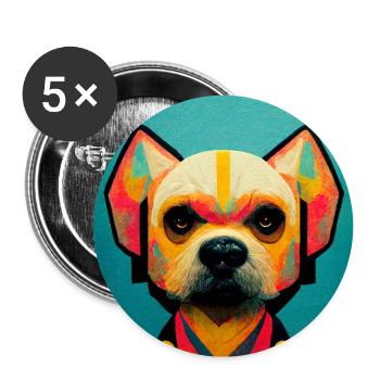 Lustiger Pop Art Hund - Buttons groß 56 mm (5er Pack) - Weiß - Vorne