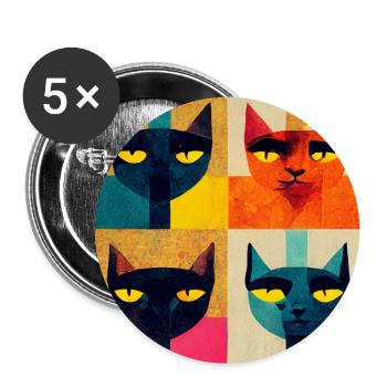 Drôles de chats Pop Art - Lot de 5 grands badges (56 mm) - blanc - Devant