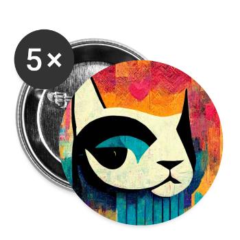 Lustige Pop Art Katze Abstrakt - Buttons groß 56 mm (5er Pack) - Weiß - Vorne
