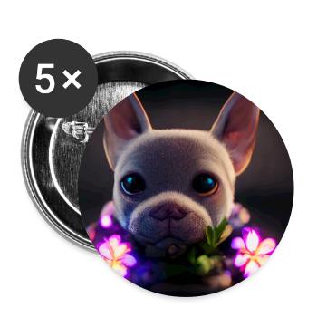 small cute French bulldog with flowers - Buttons large 2.2''/56 mm (5-pack) - white - Front