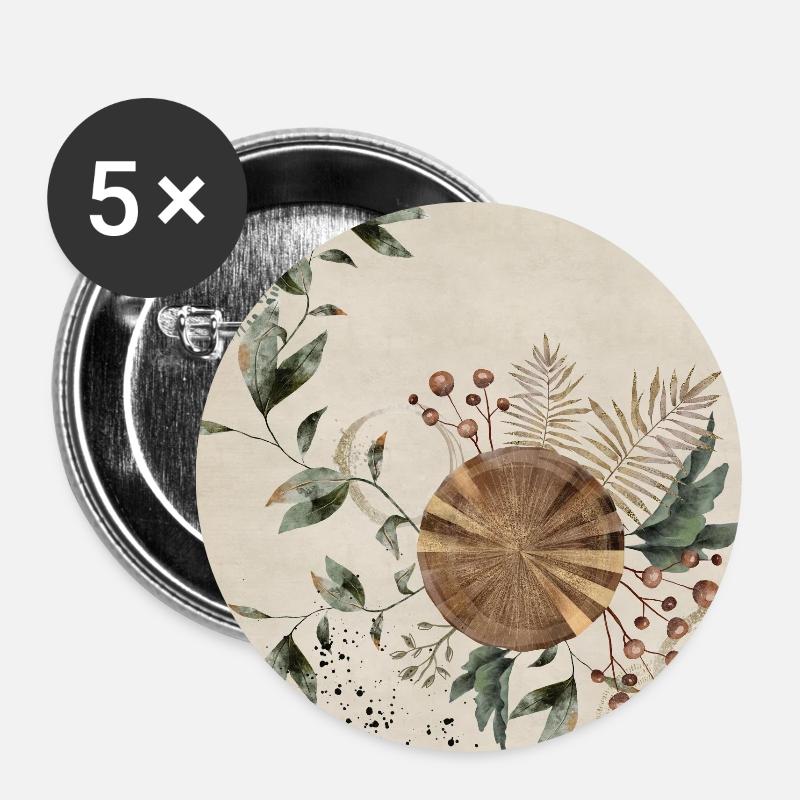 Grüner Art Deco 3 - Buttons groß 56 mm (5er Pack) - Weiß