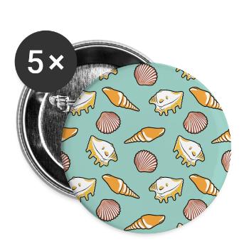 Helles Muster mit Muscheln - Buttons groß 56 mm (5er Pack) - Weiß - Vorne