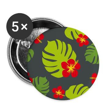 Hibiskus und Monstera auf dunklem Hintergrund - Buttons groß 56 mm (5er Pack) - Weiß - Vorne