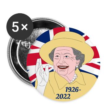 Queen Elizabeth II - 1926-2022 - Buttons groß 56 mm (5er Pack) - Weiß - Vorne