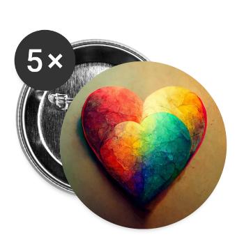 Herz in Regenbogenfarben - Buttons groß 56 mm (5er Pack) - Weiß - Vorne