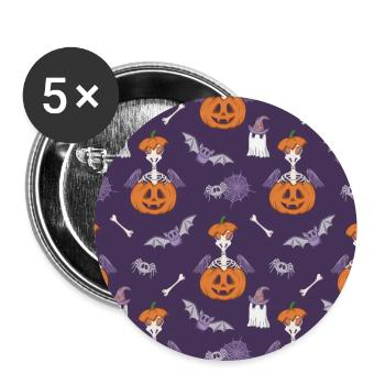 Skeletal Chicks with Pumpkin Halloween Pattern - Buttons large 2.2''/56 mm (5-pack) - white - Front
