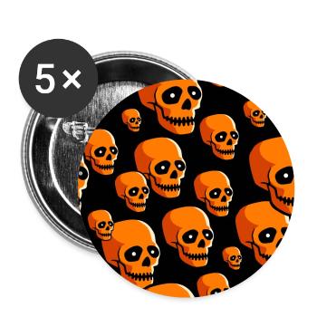 Totenköpfe Muster Halloween Schwarz & Orange Kürbis - Buttons groß 56 mm (5er Pack) - Weiß - Vorne