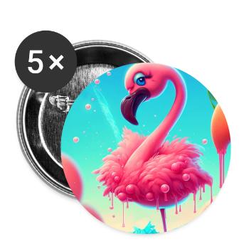 Flamingo Cartoon - Buttons groß 56 mm (5er Pack) - Weiß - Vorne