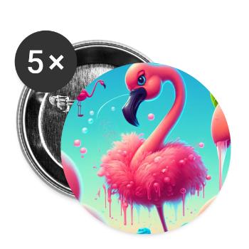 Lustiger Cartoon Flamingo - Buttons groß 56 mm (5er Pack) - Weiß - Vorne