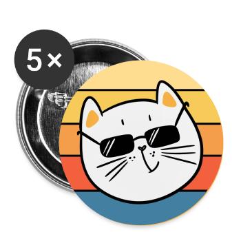 Drôle mignon Kawaii chat visage rétro coucher de soleil - Lot de 5 grands badges (56 mm) - blanc - Devant