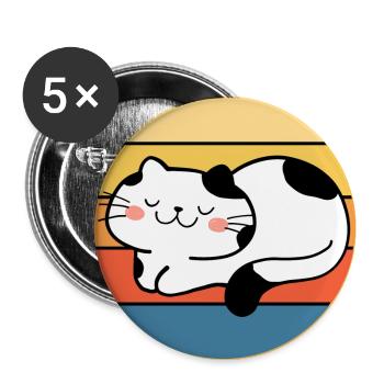 Funny Cute Kawaii Cat Face Retro Sunset - Buttons large 2.2''/56 mm (5-pack) - white - Front