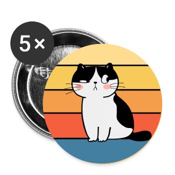 Funny Cute Kawaii Cat Face Retro Sunset - Buttons large 2.2''/56 mm (5-pack) - white - Front