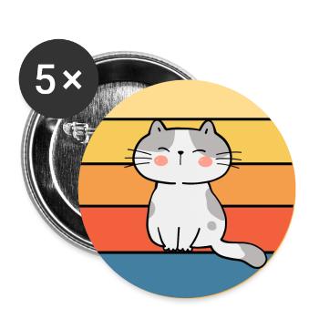 Funny Cute Kawaii Cat Face Retro Sunset - Buttons large 2.2''/56 mm (5-pack) - white - Front