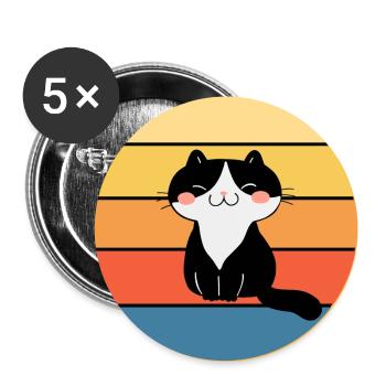 Lustiges süßes Kawaii Katzengesicht Retro Sonnenuntergang - Buttons groß 56 mm (5er Pack) - Weiß - Vorne