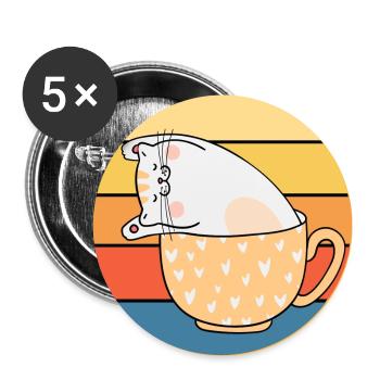 Drôle mignon Kawaii chat visage rétro coucher de soleil - Lot de 5 grands badges (56 mm) - blanc - Devant