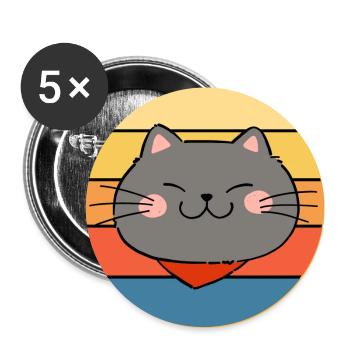 Funny Cute Kawaii Cat Face Retro Sunset - Buttons large 2.2''/56 mm (5-pack) - white - Front