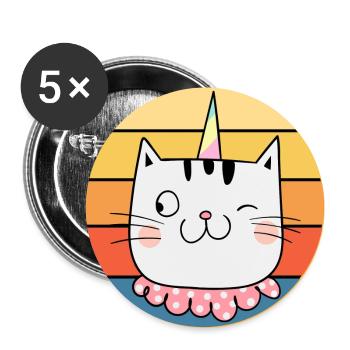 Funny Cute Kawaii Cat Face Retro Sunset - Buttons large 2.2''/56 mm (5-pack) - white - Front