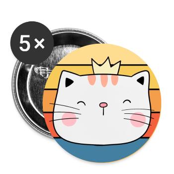 Funny Cute Kawaii Cat Face Retro Sunset - Buttons large 2.2''/56 mm (5-pack) - white - Front