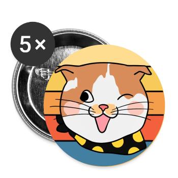 Drôle mignon Kawaii Cat Face Rétro Coucher de soleil - Lot de 5 grands badges (56 mm) - blanc - Devant