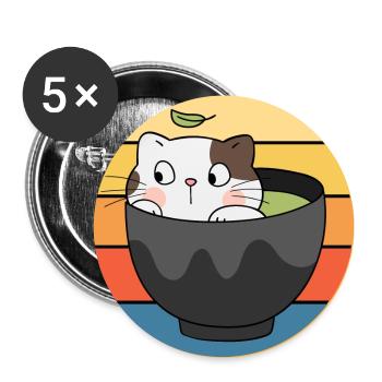 Drôle mignon Kawaii Cat Face Rétro Coucher de soleil - Lot de 5 grands badges (56 mm) - blanc - Devant